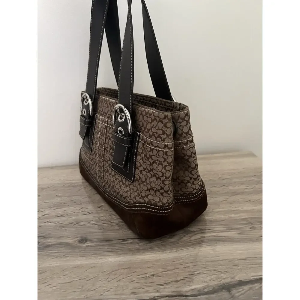 Coach Y2K Soho Signature C Canvas & Suede Leather Brown Satchel Purse Bag F10927